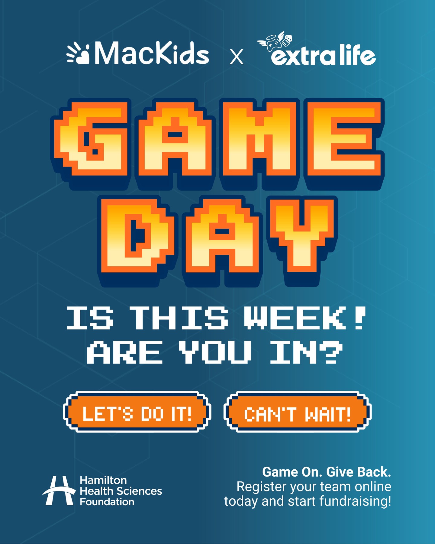 Hey, player one (and two, and three)—listen up! We’re getting ready to raise funds for @mcmasterchildrens with @extralife4kids on Saturday, November 8, 2025. There’s still time to register but it’s coming up fast, so don’t miss out.
Extra Life began as a 24-hour gaming marathon but you can create your own challenge, like a tabletop tournament or a streamer showdown. You pick the game, set the goal and encourage your friends, family and followers to sponsor your campaign. 🖥️🎮🎲 Want to accept this side quest for a good cause? Click the link in our bio to register. (Make sure to select “MacKids” when asked where you want your donation directed.)
#GamingForGood #McMasterChildrensHospital #KidsHealth