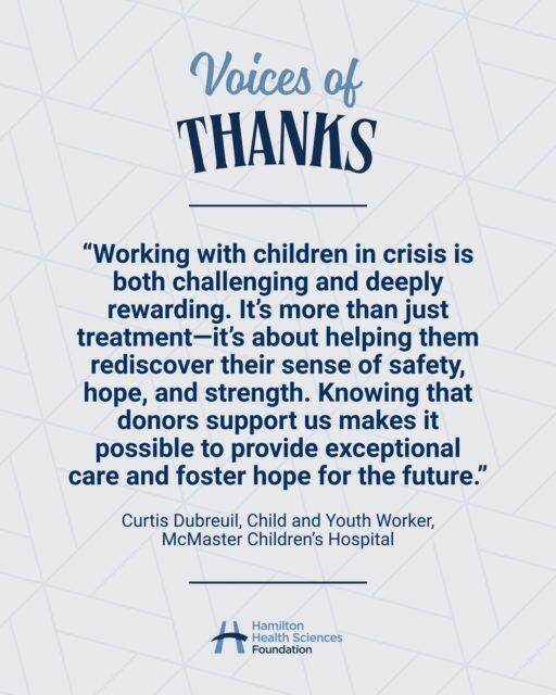 Your support helps us provide more than treatment. It helps @mcmasterchildrens child and youth workers, like Curtis Dubreuil, give young patients and their families a sense of hope that can brighten their darkest days and remind them that they are never alone. The team at @hamiltonhealthsciences is grateful for your generosity and the impact it has on our community because they experience it every day. Click the link in our bio to learn more and donate today.
#McMasterChildrensHospital #Donate