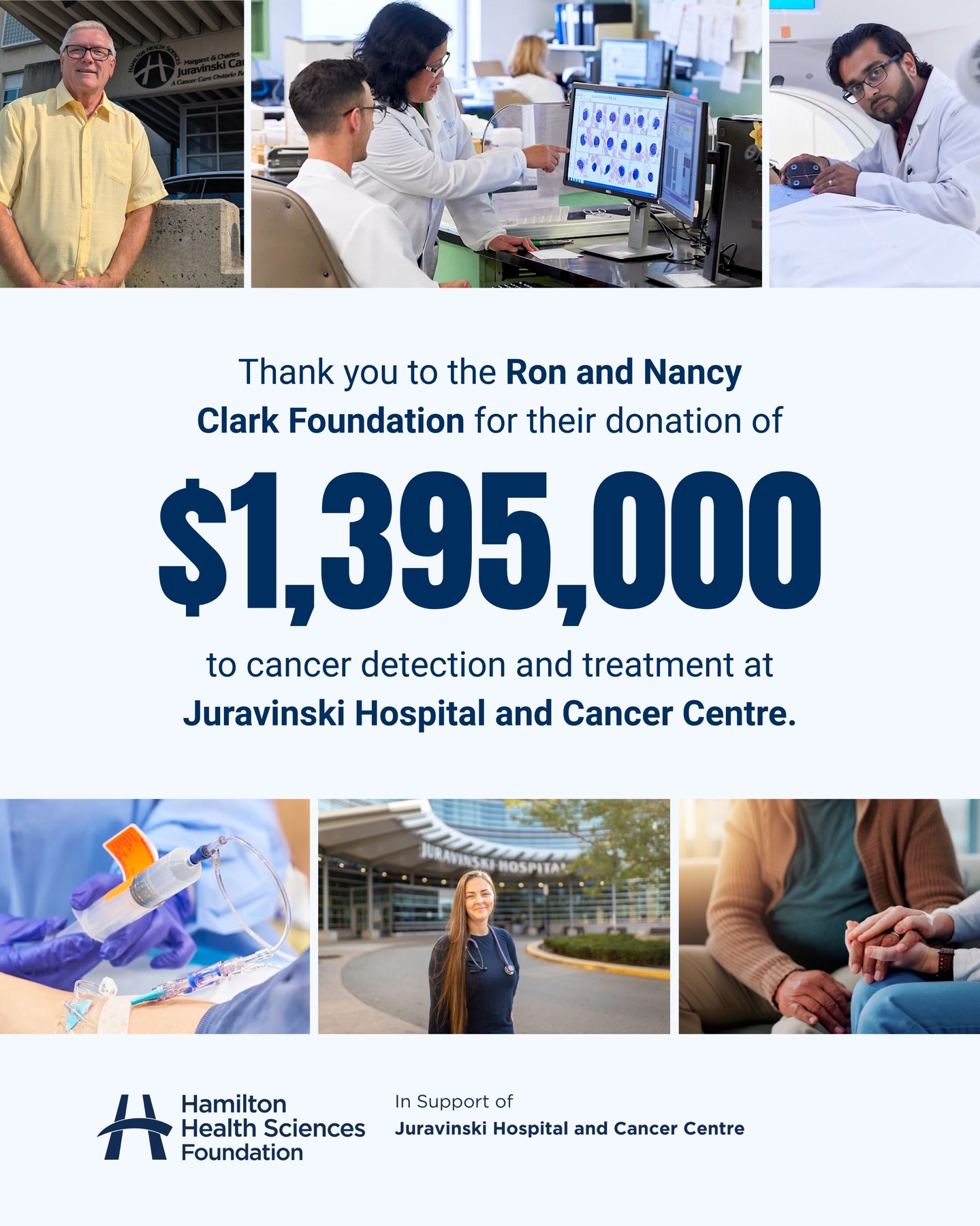 We’re thrilled to announce a transformative $1,395,000 gift from The Ron and Nancy Clark Foundation! This incredible donation will fund the purchase of a new PET/CT scanner and magnetic seed therapy equipment at Juravinski Hospital and Cancer Centre, advancing cancer detection and treatment in south-central Ontario. The Ron and Nancy Clark Foundation has been a dedicated supporter of Hamilton Health Sciences (@hamiltonhealthsciences) since 2012, and their generosity continues to make a profound impact on our community. Thank you for helping us deliver world-class cancer care. 💙
Learn more about how this gift will change lives on our website.
#CancerCare #JuravinskiCancerCentre #Gratitude