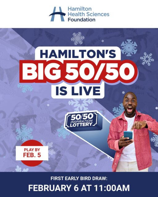 The 50/50 Inspiration Lottery is back with three more chances to win big! 💸💸

Enter for the opportunity to win one of two $1000 cash prizes or the grand prize jackpot. (The last jackpot reached more than $50,000!) 

You could be a winner and your participation supports healthcare innovation in your community. 

Tickets are now on sale, so click the link in our bio to get yours today. 

#HamiltonHealthSciences #HamOnt #Lottery