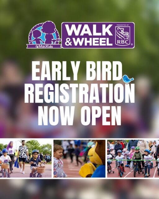 Early Bird registration for MacKids Walk & Wheel is now open!🚲

Register now to get the best price and join us on June 6 (9am – 1pm) at McMaster University Campus to raise funds for children and families at McMaster Children’s Hospital & Ron Joyce Centre. 

Whether you're walking, biking, scooting or rolling, MacKids Walk & Wheel is guaranteed to be an incredible day filled with family fun. ☀️ You can participate as an individual, family or team. 

Early Bird pricing is only available until March 31, so register now! Tap our Link in Bio.