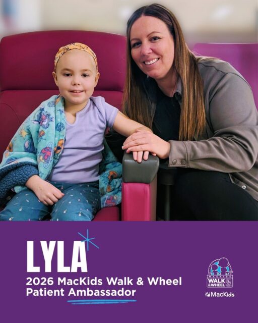 Lyla is our 2026 MacKids Walk & Wheel Patient Ambassador 💜 
This year, Lyla is leading the first lap and inspiring others to be part of something bigger.

After being diagnosed with acute lymphoblastic leukemia (ALL) in 2025, Lyla has spent so much of her time in and out of hospital. MacKids Walk & Wheel gives her and her family a chance to step into something hopeful, surrounded by others who understand the journey.

For Lyla and her family, Walk & Wheel is about more than fundraising. It’s about giving back to the place that continues to support her through treatment and celebrating moments of joy along the way.

“The best part [about Walk & Wheel] was seeing other families there, having so much fun,” says her mom, Danielle. “I couldn’t believe how much there was for the kids to do, it was so well organized and such a great time, memories we’ll have forever.”

This year, their team has already surpassed their $10,000 goal and is now at $11,700 raised and counting 🎉

Join Lyla and be part of the moment!

🔗 Link in bio to learn more on how you can get involved and donate.

#WalkAndWheel #MacKids #PatientAmbassador #WhyWeWalk #StrongerTogether