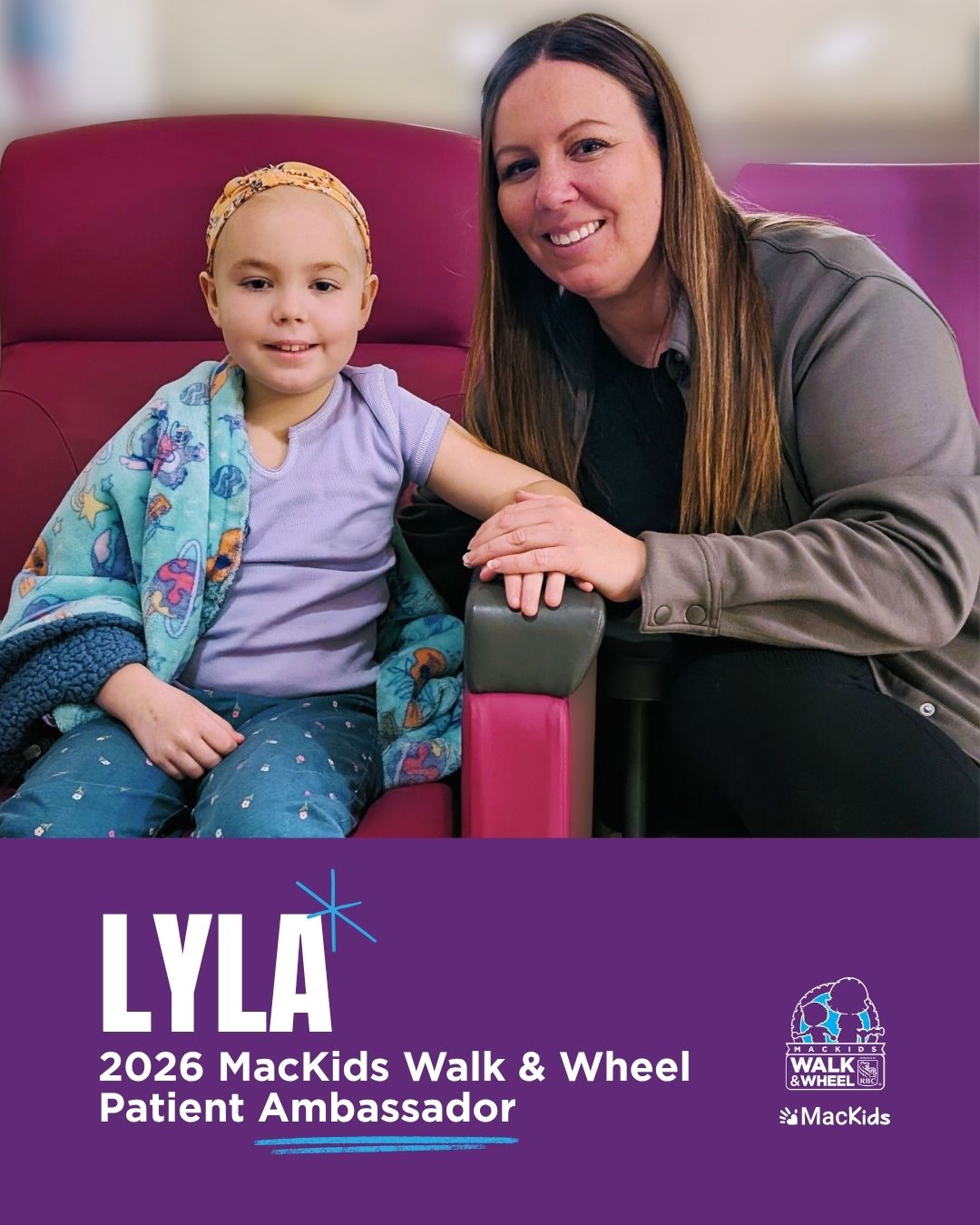 Lyla is our 2026 MacKids Walk & Wheel Patient Ambassador 💜 
This year, Lyla is leading the first lap and inspiring others to be part of something bigger.

After being diagnosed with acute lymphoblastic leukemia (ALL) in 2025, Lyla has spent so much of her time in and out of hospital. MacKids Walk & Wheel gives her and her family a chance to step into something hopeful, surrounded by others who understand the journey.

For Lyla and her family, Walk & Wheel is about more than fundraising. It’s about giving back to the place that continues to support her through treatment and celebrating moments of joy along the way.

“The best part [about Walk & Wheel] was seeing other families there, having so much fun,” says her mom, Danielle. “I couldn’t believe how much there was for the kids to do, it was so well organized and such a great time, memories we’ll have forever.”

This year, their team has already surpassed their $10,000 goal and is now at $11,700 raised and counting 🎉

Join Lyla and be part of the moment!

🔗 Link in bio to learn more on how you can get involved and donate.

#WalkAndWheel #MacKids #PatientAmbassador #WhyWeWalk #StrongerTogether