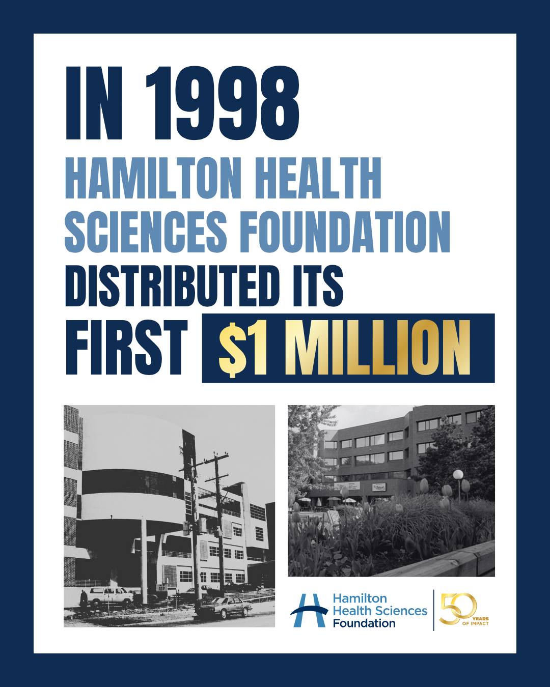 In 1998, Hamilton Health Sciences Foundation reached an important milestone: distributing its first $1 million to support patient care. 

What began as a commitment to strengthening community health care has grown into five decades of generosity, innovation, and support. 

Every donation, every fundraiser, and every supporter has helped advance world-class care for patients and families across our region. 

As we celebrate 50 years, we're proud to look back on moments like these that helped build the foundation for the impact we make today. 

Donate today at hamiltonhealth.ca to help shape the next 50 years of life-changing health care, ensuring patients and families have access to exceptional care when they need it most. 💙 

Learn more through the link in our bio.

#HHSF #50YearsOfImpact