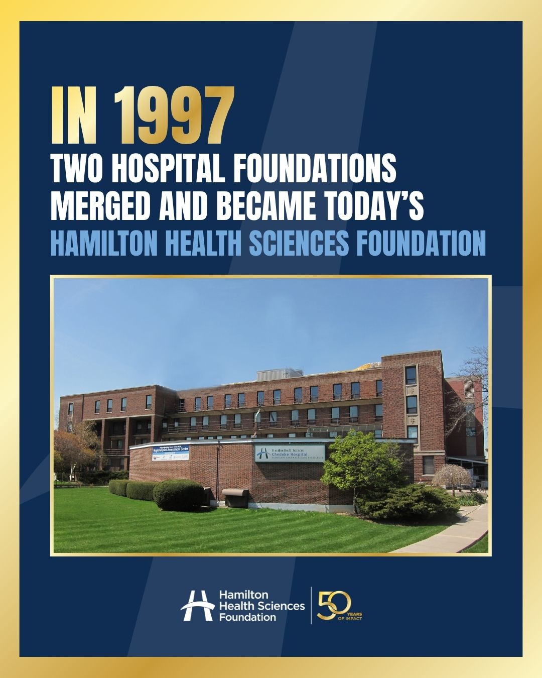 In 1997, Hamilton Civic Hospitals Foundation and Chedoke-McMaster Foundation came together to form today's Hamilton Health Sciences Foundation, creating a unified approach to philanthropy in support of care across our region.
Previously, Hamilton Civic Hospitals Foundation supported Hamilton General Hospital and Henderson General Hospital (now Juravinski Hospital), while Chedoke-McMaster Foundation supported Chedoke Hospital and McMaster Children's Hospital. By joining together, the Foundation strengthened its ability to support patient care, research, equipment and innovation across all of the hospital sites.
As we celebrate 50 years of Hamilton Health Sciences Foundation, we're proud to reflect on the milestones that continue to shape our story. 💙
Learn more at HamiltonHealth.ca/50th-anniversary
#HHSF50 #HamOnt