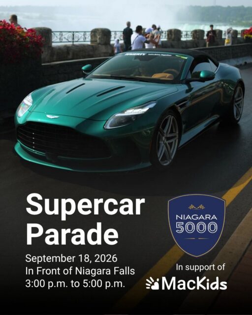 The Niagara 5000 Supercar Parade is more than an incredible display of automotive excellence. It's an opportunity to support families at McMaster Children's Hospital.
On September 18, thousands of spectators will gather along Niagara Falls to experience the second annual Supercar Parade, featuring some of the world's most extraordinary vehicles.
The event is free to attend and supports McMaster Children's Hospital, with a goal of raising more than $30,000 for patient care, research, and life-saving programs.
Whether you're a car enthusiast or simply looking for a unique family outing, this is your chance to enjoy an unforgettable Niagara experience while helping children and families across our region. ❤️
Learn more at niagara5000.com