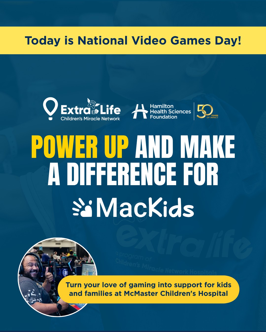 🎮 Happy National Video Games Day!
What if your next gaming session could help change a child's life?
Through Extra Life for MacKids, gamers can turn their passion into impact by hosting game nights, streaming online, running tournaments, or taking on fundraising challenges in support of children and families who rely on care at McMaster Children's Hospital. Funds raised help support specialized equipment, patient and family-centred programs, and world-leading care for kids in our region.
Whether you're into video games, tabletop games, card games, or RPGs, you can play your way and make a difference.
Ready to level up your impact?
🔗 Learn more and sign up: https://hamiltonhealth.ca/extra-life/?utm_source=organic&utm_medium=socialmedia&utm_campaign=extra_life_2026
