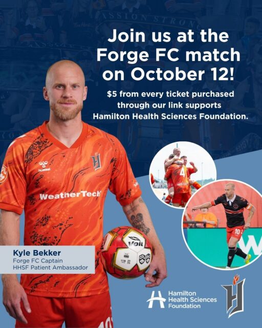 Join us on October 12 for an exciting day on the pitch. ⚽

When you purchase your tickets through our exclusive link, $5 from every ticket will be donated back to Hamilton Health Sciences Foundation.

Grab your friends, wear your Forge FC colours, and let's fill the stands for a great cause. 🧡

🎟️ Get your tickets through the link in our bio.