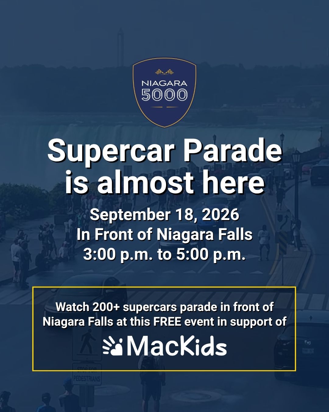 🚗✨ It's almost here! 

The second annual Niagara 5000 Supercar Parade rolls into Niagara Falls this Friday, September 18, bringing some of the world's most extraordinary and exotic vehicles together for an unforgettable day. 

More than just a showcase, this free community event supports families at McMaster Children's Hospital with a goal of raising more than $30,000 for patient care, research, and life-saving programs. 

Whether you're a car enthusiast or looking for a unique family outing, don't miss your chance to experience the excitement while helping children and families across our region. ❤️ 

Learn more: niagara5000.com