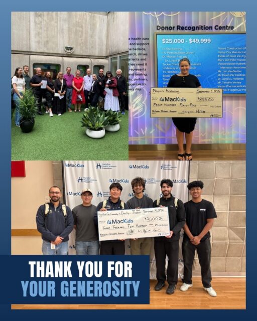 We're proud to recognize our community partners, whose ongoing support continues to make a meaningful difference to patients and families across our region.💙 

1️⃣ Hamilton Car Community 🚗 
A huge thank you to the Hamilton Car Community for raising $3,500.24 towards highest priority needs at McMaster Children's Hospital. Your ongoing support throughout the year has been nothing short of appreciated and we cannot thank you enough for making a difference for the patients and families who utilize McMaster Children’s Hospital in their time of need. 

2️⃣Mayvin's Fundraiser 🎉✨
 Thank you to Mayvin for raising $855 towards McMaster Children's Hospital! Your support means so much to us and the patients and families across our region. We appreciate all your hard work, Mayvin! 

3️⃣The Nayman Family 🏍️ 
Hamilton Health Sciences Foundation welcomed the Nayman family to McMaster Children's Hospital to celebrate their ongoing fundraising efforts, including the 3rd Annual Motorcycle Ride, all in memory of Dr. Candace Nayman. Funds raised have supported the Dr. Candace Nayman Award, an initiative designed to support environmental improvement initiatives and clinician wellness programs at McMaster Children's Hospital. Most recently, funds helped support the Outdoor Playground Enhancement Project.