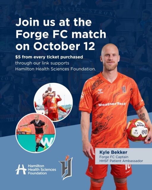⚽ One ticket can make a difference.

Join us on October 12 as Forge FC takes the pitch and helps support patient care across our region. When you purchase through our exclusive link, $5 from every ticket sold will be donated to Hamilton Health Sciences Foundation.

Bring your family, invite your friends and enjoy an afternoon of soccer while giving back.

🎟️ Get your tickets through the link in our bio.