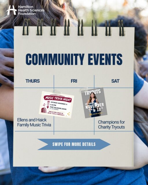 Looking to support health care in our region? Every action, big or small, makes a difference 💙 

1️⃣ Ellens and Haick Family Music Trivia 
📅 Saturday, November 14, 2026 
💙 Donate: https://give4mac.ca/ 
Get ready for a fun night of music trivia and friendly competition, all for a great cause! Join the annual Music Trivia Fundraiser in support of McMaster Children’s Hospital, proudly hosted by the Ellens and Haick families. Gather your friends, test your music knowledge, show off your competitive side, and help make a difference for children and families in our community.

2️⃣ Champions for Charity Boxing Tryouts @champsforcharitykw 
📅 Saturday, November 7 1:00p.m. - 3:00p.m. and Tuesday, November 10 7:00p.m. - 9:00p.m. at SydFIT Gym in Kitchener.
💙 Sign Up: https://champsforcharity.ca/become-a-champion/ 
From first-time boxers to fitness enthusiasts, anyone can become a champion. Train for an unforgettable fight night, raise funds for McMaster Children's Hospital and make every round count for children and families who rely on specialized care.
