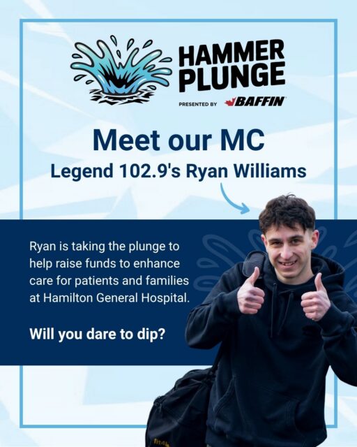 Ryan Williams from Legend 102.9 is daring to dip at Hammer Plunge to help raise funds for exceptional care at Hamilton General Hospital. 

On Saturday, November 28, join us at Fifty Point Conservation Area for a chilly plunge in Lake Ontario, a lively Winter Village with food and entertainment and a chance to make a real difference for patients and families. 💙 

Think you’ve got what it takes? Take the plunge, cheer from the shoreline or donate to support the cause! 

Will you dare to dip? 

🔗 Register today through the link in our bio.