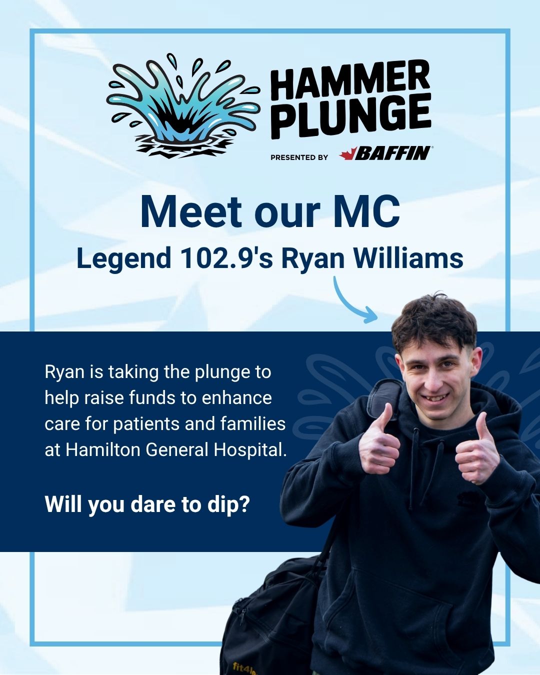 Ryan Williams from Legend 102.9 is daring to dip at Hammer Plunge to help raise funds for exceptional care at Hamilton General Hospital. 

On Saturday, November 28, join us at Fifty Point Conservation Area for a chilly plunge in Lake Ontario, a lively Winter Village with food and entertainment and a chance to make a real difference for patients and families. 💙 

Think you’ve got what it takes? Take the plunge, cheer from the shoreline or donate to support the cause! 

Will you dare to dip? 

🔗 Register today through the link in our bio.