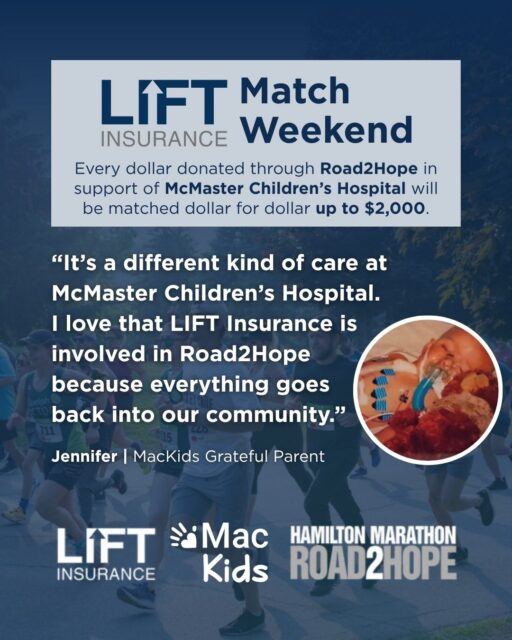 When Cole was just two years old, a visit to McMaster Children's Hospital for persistent pneumonia revealed an underlying heart condition that could have otherwise gone undetected.

Today, Cole is 18, thriving, and pursuing his dream career in construction. Jennifer, Cole's mom, still remembers the incredible care her family received, including the small moments that made a big difference, like care team members drawing dump trucks on Cole's hospital room board to help him feel at home.

That's why she's proud to support LIFT Insurance's $2,000 Matching Gift Weekend.

From October 30 - November 1, every dollar donated through Road2Hope in support of McMaster Children's Hospital will be matched dollar for dollar up to $2,000, providing help to twice as many patients and families across our region.

🔗 Donate today and double your gift through the link in our bio.
